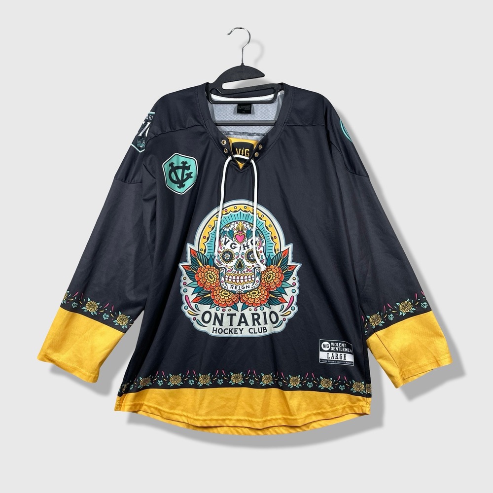 Violent Gentlemen Hockey Jersey Mens L Sugar Skull Day of the Dead Ontario Reign